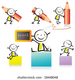 children drawing style educational icon set  Cute girl character series  grouped   layered for easy editing  See similar in my portfolio