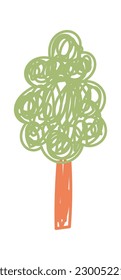 Children drawing tree by pencil. Vector illustration