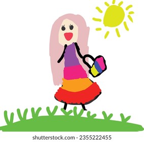 Children drawing vector. Vector illustration