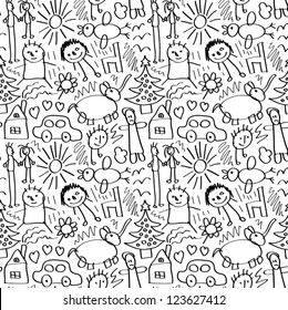 Children drawings. Seamless pattern.