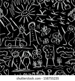 Children drawings. Seamless pattern. 