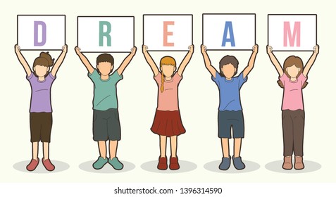 Children with DREAM board graphic vector.