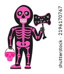A Children dress up to be skeleton ghost in halloween festival vector illustration in color version