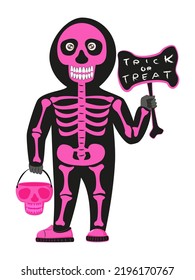 A Children dress up to be skeleton ghost in halloween festival vector illustration in color version