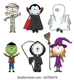 Children dressed in costumes ready to celebrate Halloween