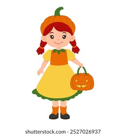 Children dressed in Halloween costume to go Trick or Treating. Cute little girl celebrate halloween coloring pages for kids. Trace and color halloween. Coloring books. Worksheets printable for kids. 