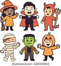 Children Dressed in Halloween Costumes Vector