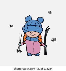 Children dressed in hats, gloves, winter jackets. Children in winter. Vector illustration