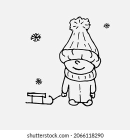 Children dressed in hats, gloves, winter jackets. Children in winter. Vector illustration