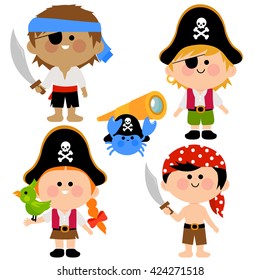 Children dressed in pirate costumes. Vector illustration