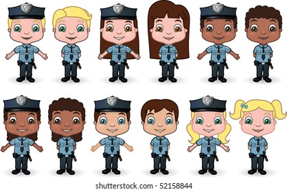 Children Dressed as Police set 2 - vector illustrations.