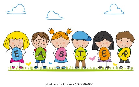 Children Easter Eggs Stock Vector (Royalty Free) 1052296052 | Shutterstock