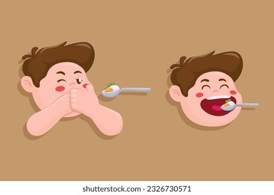 Children Eat Food Problem Character Cartoon Symbol Cartoon illustration Vector