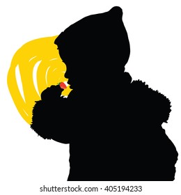 children eat fruit illustration silhouette on white background