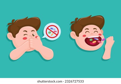 Children Eat Medicine Problem Symbol Character Illustration Vector