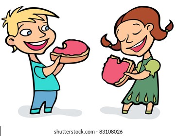 Children eating bread and jam