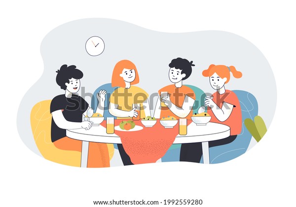 Children Eating Breakfast Lunch Dinner Table Stock Vector (Royalty Free ...