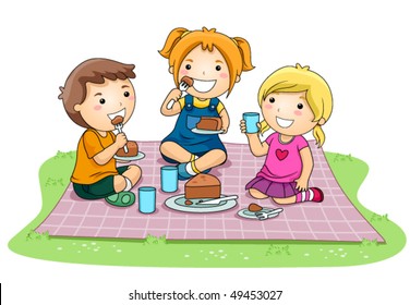 Children eating Cake in the Park - Vector