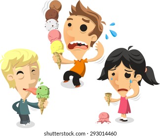 Children eating ice cream cones vector cartoon illustration