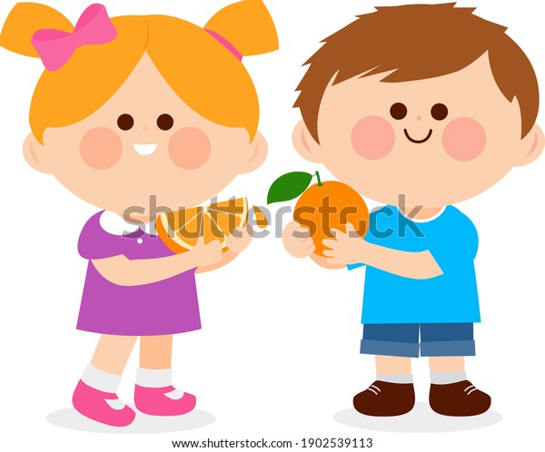 Children Eating Oranges Vector Illustration Stock Vector (Royalty Free ...