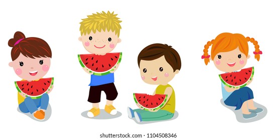 Children eating watermelon