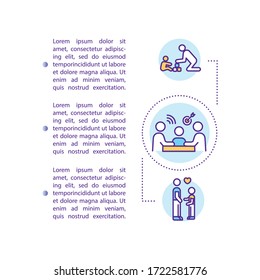 Children education and care concept icon with text. Parenting skills. Kids development. PPT page vector template. Brochure, magazine, booklet design element with linear illustrations