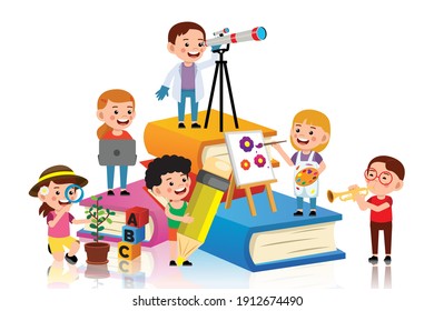 Children education design concept. Kids hobby or Future profession, Vector cartoon style