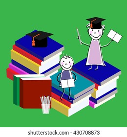 Children education isometric flat vector concept. Flat 3d isometric design. Children read book. Vector illustration.