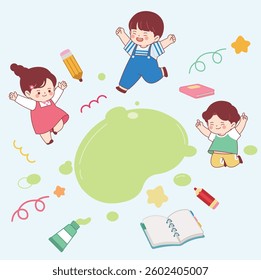 Children, Education, Learning, Children's Day, Fun, Smile, Character, Vector, Cute, New Semester, Spring, Exciting, Happy,