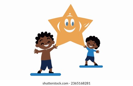 Children Education Logo - Happy Kids Education. Creative Children Reaching Star Education Logo. Happy kids logo vector illustration. kids concept vector illustration icon.