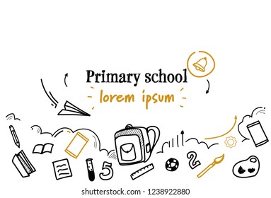 children education primary school concept sketch doodle horizontal isolated copy space