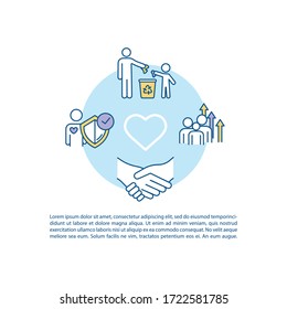 Children education and protection concept icon with text. Parenting skills. Kids development. PPT page vector template. Brochure, magazine, booklet design element with linear illustrations