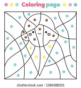 Children educational game. Color by dots, printable activity. Worksheet for toddlers and pre school age. cute ice cream