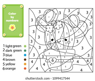 Children educational game. Coloring page with cactus plant. Color by numbers, printable activity, worksheet for toddlers and pre school age