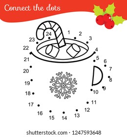 Children educational game. Connect dots by numbers. New Year, Christmas drink. Dot to dot printable worksheet for toddlers and pre school years kids