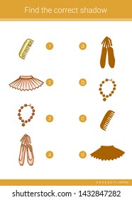 Children educational game. Find the correct shadow.