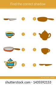 Children educational game. Find the correct shadow.