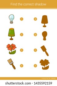 Children educational game. Find the correct shadow.