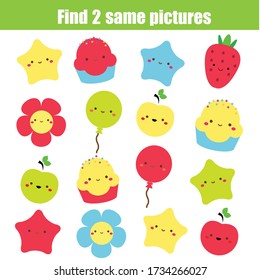 juego educativo infantil. Encuentra la misma imagen de símbolos bonitos. diversión para niños y niños pequeños