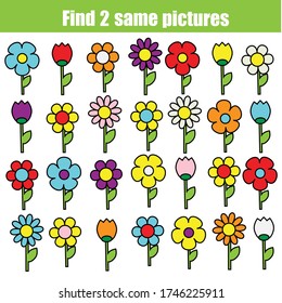 children educational game. Find the same pictures of flowers. fun for kids and toddlers