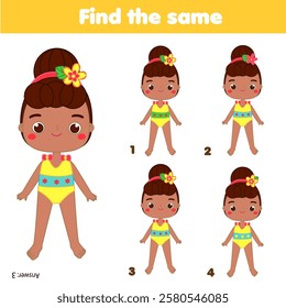 children educational game. Find the same pictures. Find two identical summer girls