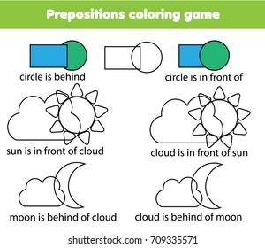 Children educational game. Learning prepositions