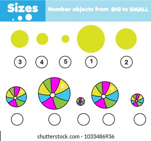 Children educational game. Learning sizes from big to small. Activity for toddlers and pre school years kids