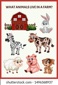 Children Educational Game. What Animals Live in a Farm. Choose the Farm Animals. Activity for Preschool Kids and Toddlers. Worksheet for Education