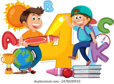 Niños con objetos educativos y expresiones lúdicas
