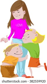 Children embracing each other with love