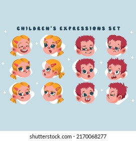 Children emotion icons vector set