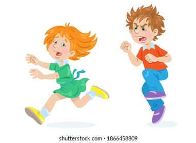 Children Emotions Scared Girl Runs Away Stock Vector (Royalty Free ...