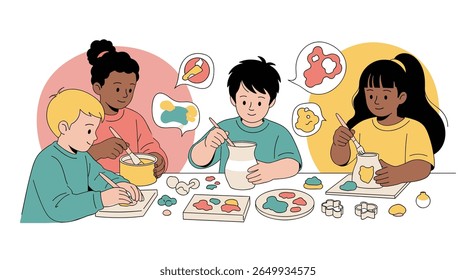 Children engaged in creative arts and crafts activities together