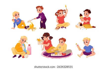Children are engaging in fun creative activities that promote artistic expression and learning